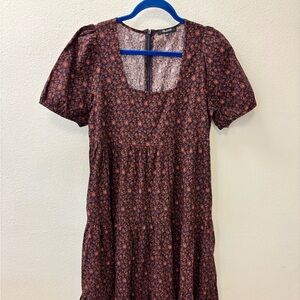Madewell Navy, purple, brown Floral Midi Dress. Size 4